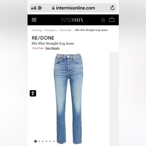 Re/Done 80’s Slim Straight Size 25 Like New